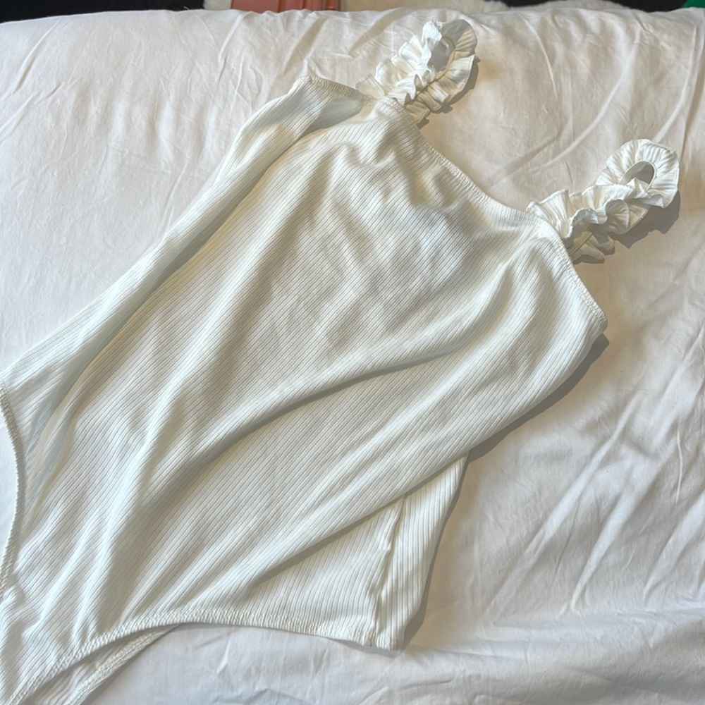 All Saints White Ribbed Bodysuit